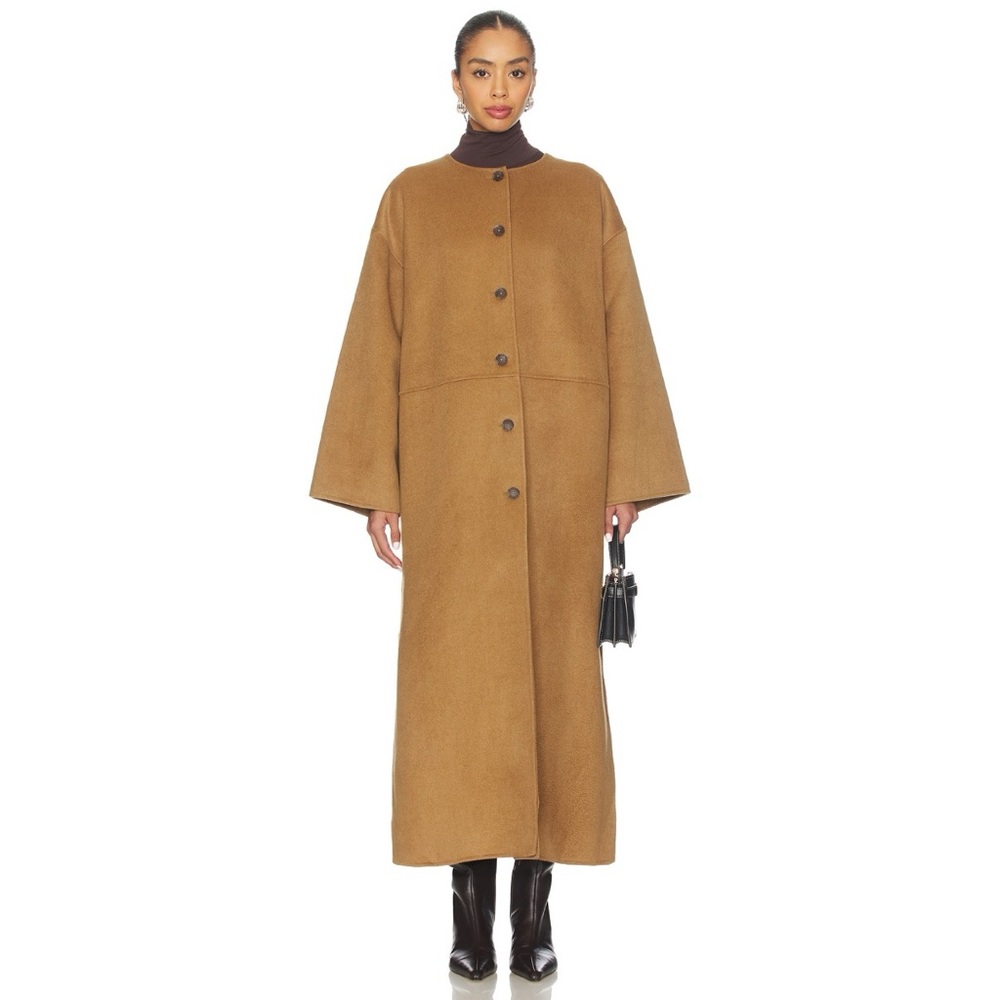NEW LPA Isabel Maxi Coat (Sz M) Melton Wool Blend Wide Sleeve Oversized Camel - Picture 1 of 10